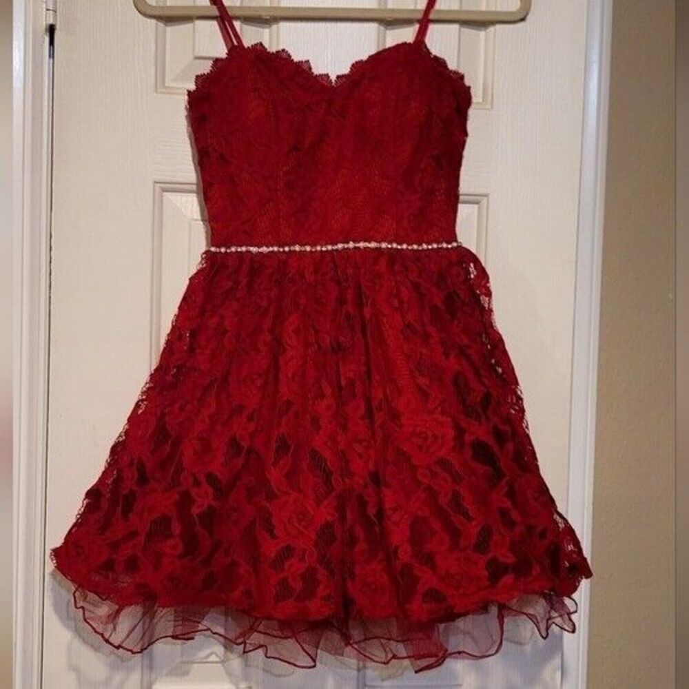 Red Prom Lace Strapless Dress Size 1 Jodi Kristopher
